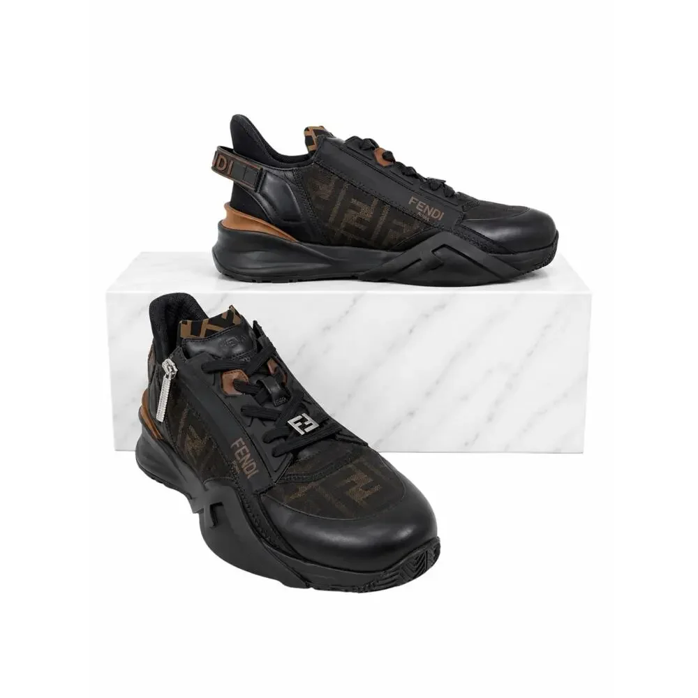 Fendi Flow Sneaker Zucca FF Logo Monogram Black Leather Size 9/ US 10